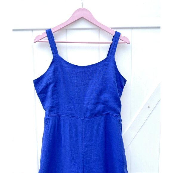 💙CYNTHIA ROWLEY Womens 8 Blue 100% Linen Wide Leg Boho CottageCore Y2K Jumpsuit - Picture 2 of 8